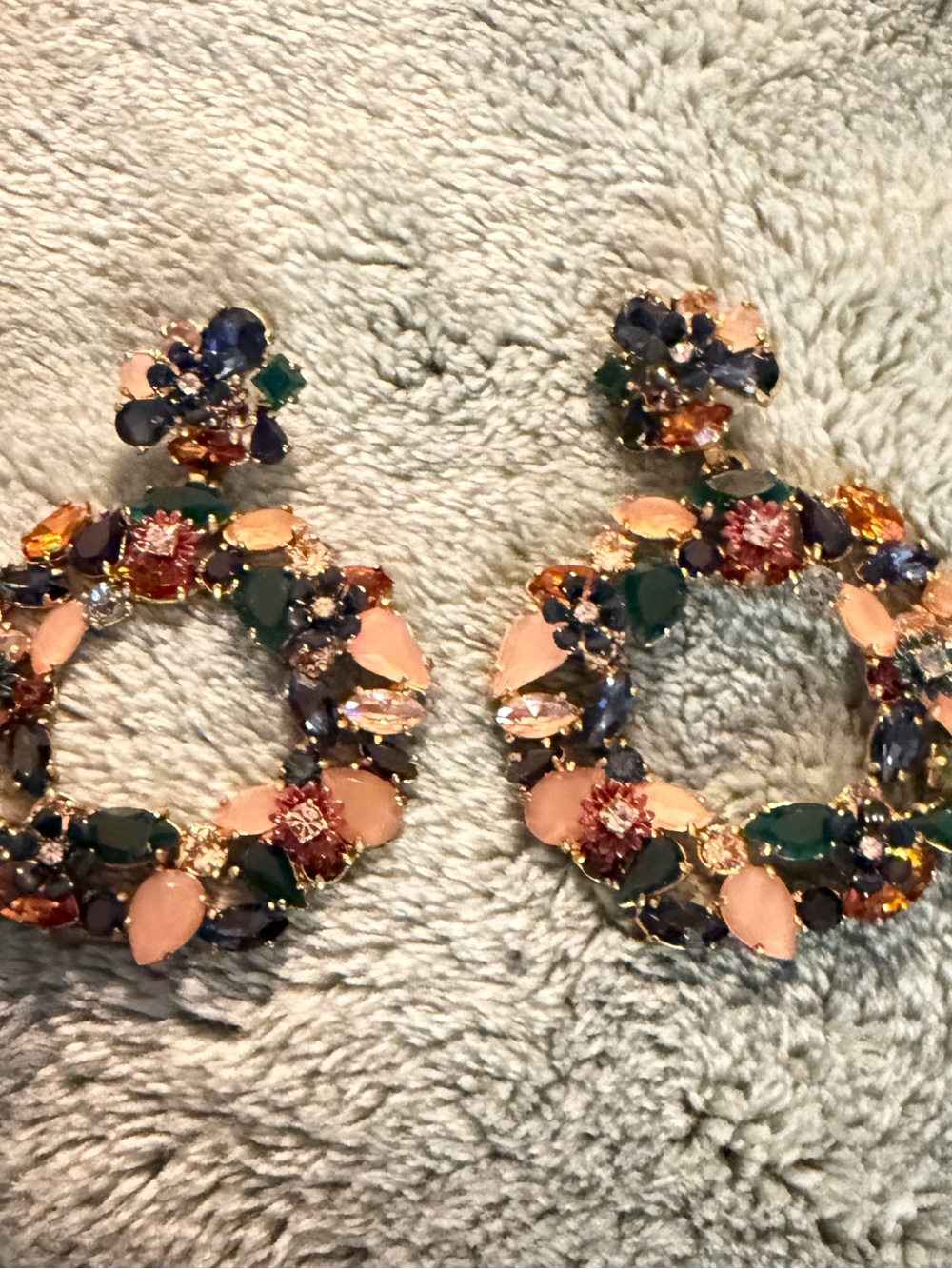 J.Crew Colorful Floral Hoop Wreath Statement Earrings - Multi Fall Winter colors